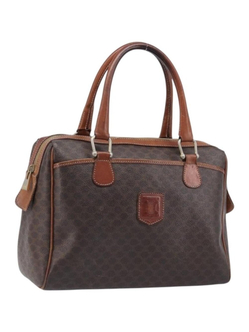 CELINE Macadam Canvas Boston Bag PVC Leather Brown Gold
